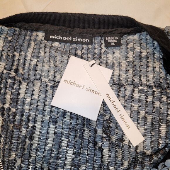 Michael Simon Jacket Woman XLarge Gray Sequined Mesh Zip Stretch Eveningwear New - Picture 7 of 12